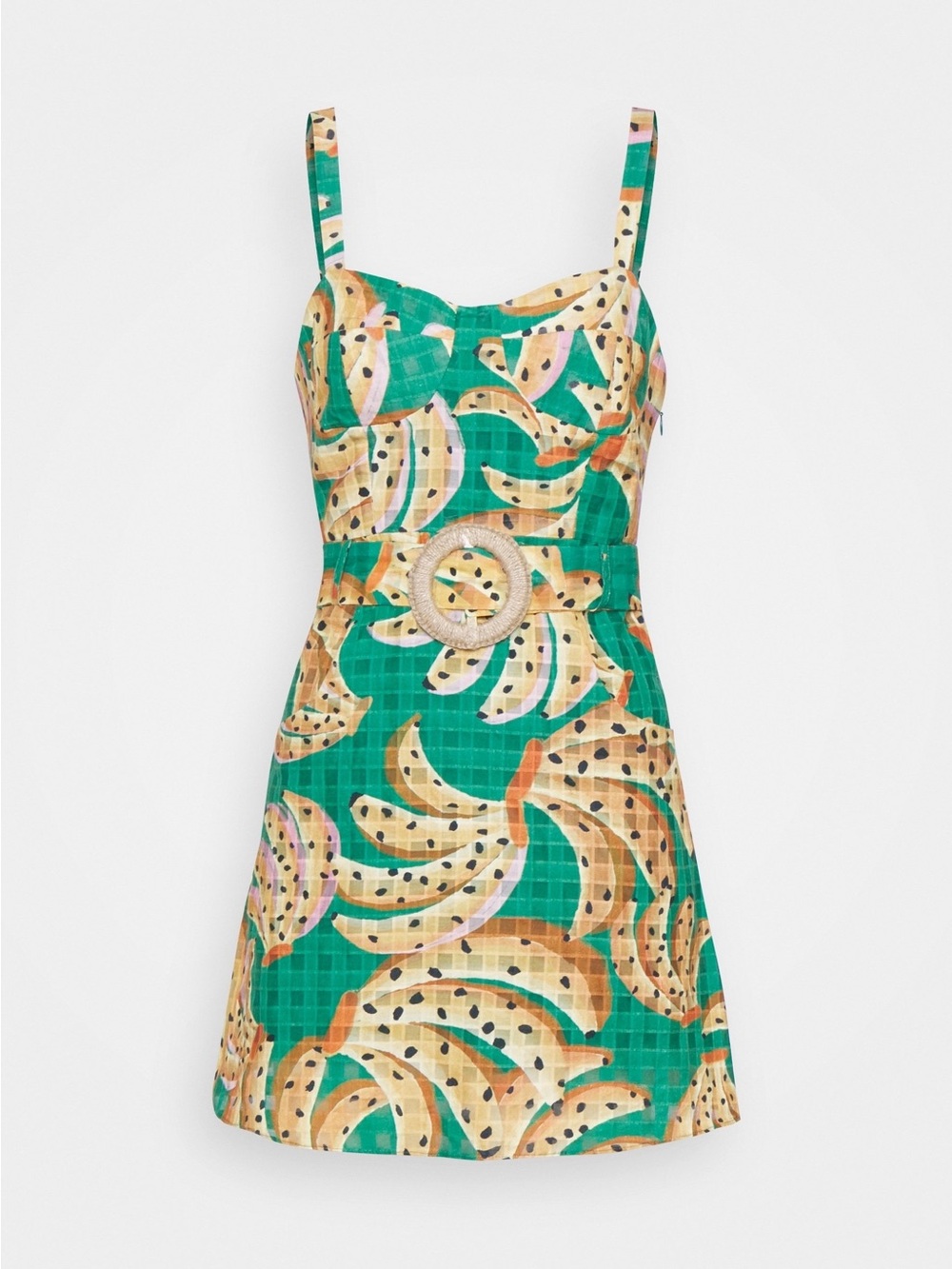 FARM Rio Green Banana Print Mini Dress